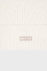 Ribbed Knit Beanie Hat in Ivory