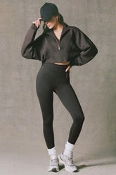 Cotton Jersey Acid Wash Cropped Sweatshirt in Ash