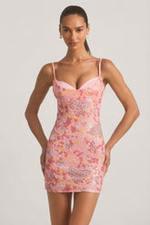 Embellished Camisole Bodycon Mini Dress in Pink