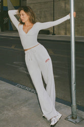 Soft Cotton Mid-Rise Wide-Leg Joggers in Grey Marl